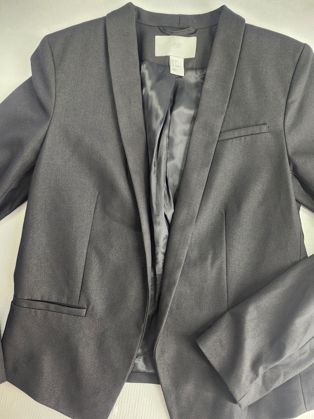 H&M Women's Black Blazer Jacket Size 4 Shawl Collar Open Front Lined